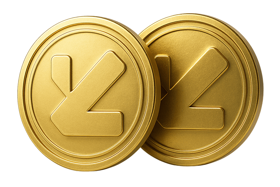 Gold coins with the Yucca Packaging logomark in the middle.