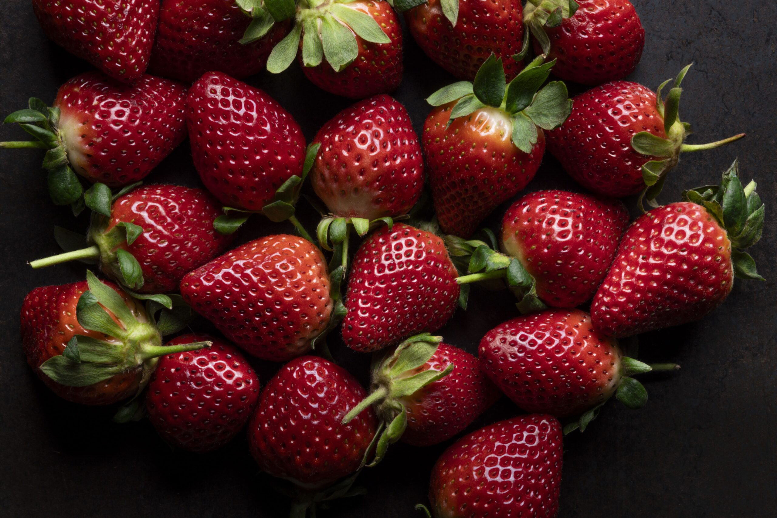 Strawberries from a top view.